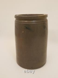 Antique 1900s Miller Woodard stoneware crock salt glaze blue dash 1 gal Strasbur