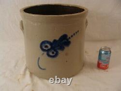 Antique 19C 6 Gallon Blue Slip Flower Stoneware Crock