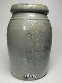 Antique 19C A. P. Donaghho Parkersburg WV Stoneware Crock Jar 8in Tall
