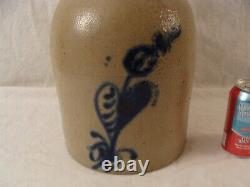 Antique 19C Whites Utica 2 Gallon Blue Slip Flower Stoneware Jug