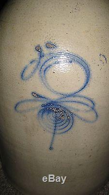 Antique 19 century blue decorated 5 gal. Stoneware jug with bee sting decoration