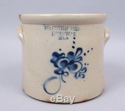 Antique 19c McCarthy Bros Somerville MA Blue Decorated Stoneware Crock AAFA