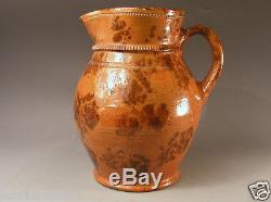 Antique 19thC-20th Stoneware Redware Jacob Medinger PA Pitcher COGGLED BANDED