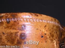 Antique 19thC-20th Stoneware Redware Jacob Medinger PA Pitcher COGGLED BANDED