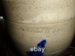 Antique 19th. C Cobalt Blue Decorated Smith & Brickner Stoneware Pottery Crock