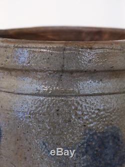 Antique 19th C STONEWARE Salt Glaze COBALT BLUE DEC Small PA Canning Jar CROCK