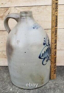 Antique 19thc New York Stoneware Co Fort Edward NY Floral Decorated Jug Crock 2G