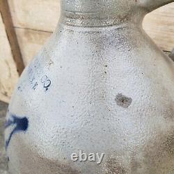 Antique 19thc New York Stoneware Co Fort Edward NY Floral Decorated Jug Crock 2G