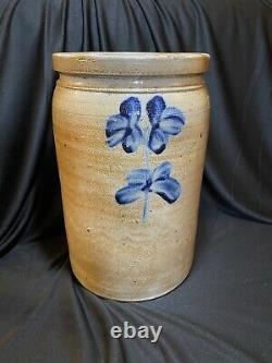 Antique 1.5 Gal. Stoneware crock (Baltimore) cobalt Blue Flower Design Pattern