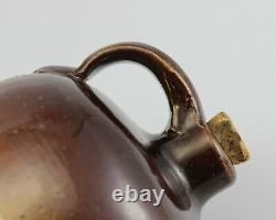 Antique 1 Gallon Stoneware Crock Primitive Finger Jug / Two Tone Beige & Brown