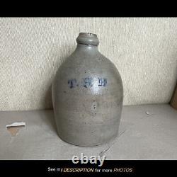 Antique 1 Gallon Stoneware Jug Blue Slip T H H