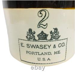 Antique 2GL E Swasey Co Stoneware Pottery Crock Portland Me USA Brown