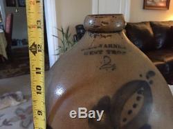 Antique 2Gal. 13.5Stoneware Salt Glaze Jug Cobalt Tulip WM E. Warner West Troy