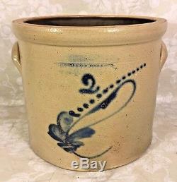 Antique 2 Gallon Blue Decorated Stoneware Crock Connolly and Palmer