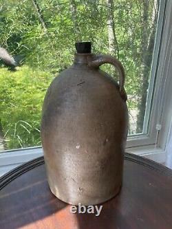 Antique 2 Gallon Crock Salt Glaze Stoneware Beehive Jug With Wood Stopper