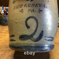 Antique 2 Gallon New Geneva PA Stoneware Crock Jar Cobalt Blue Decoration