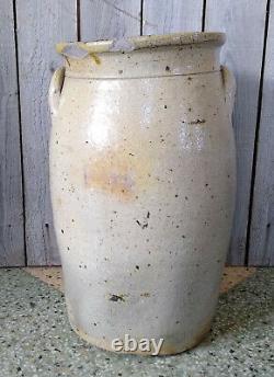Antique 2 Gallon Salt Glaze Stoneware Butter Churn with Cobalt Flower Decoration