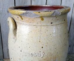 Antique 2 Gallon Salt Glaze Stoneware Butter Churn with Cobalt Flower Decoration