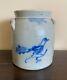 Antique 2 Gal. 19th C Cobalt Decorated Stoneware Crock Withbird White's Utica Ny