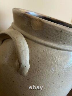 Antique 2 gal. 19th C Cobalt Decorated Stoneware Crock withBird White's Utica NY