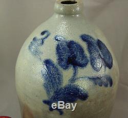 Antique 2 gal Blue Decorated Stoneware Jug 19th cent