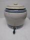Antique 3-1/2 Gallon Stoneware Water Crock With Blue Stripes And Starburst Lid