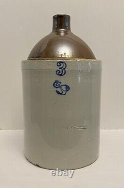 Antique #3 Anchor Pottery Company 3 Gallon Stoneware Crock Jug Two Tone Rare