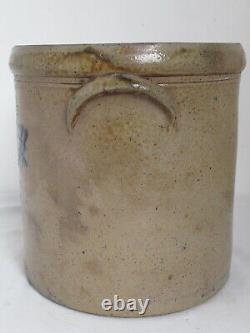 Antique 3 Gal Stoneware Crock Salt Glaze with Cobalt Design 11 tall 10 3/8 D