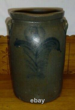 Antique 3 Gallon Blue Decorated Flower Stoneware Crock 14 Dirty