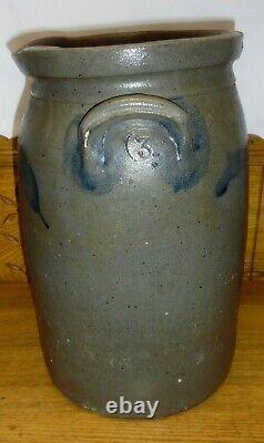 Antique 3 Gallon Blue Decorated Flower Stoneware Crock 14 Dirty