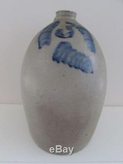 Antique 3 Gallon Cobalt Blue Salt Glaze Stoneware Pottery Crock Triple Bee Sting