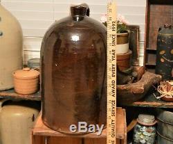 Antique #3 Gallon Large Dark Brown Stoneware Beehive Crock Whiskey Jug 15.5 H