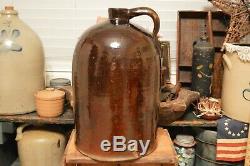 Antique #3 Gallon Large Dark Brown Stoneware Beehive Crock Whiskey Jug 15.5 H