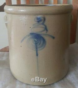 Antique 3 Gallon Salt Glaze Bee Sting Cobalt Crock, Farm, Primitive, stoneware