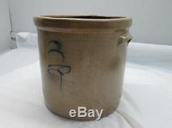 Antique 3 Gallon Salt Glazed Crock with Blue Bee Sting Design, Stoneware