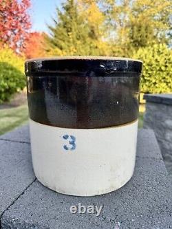 Antique #3 Gallon Stoneware Brown Glaze Pottery Crock