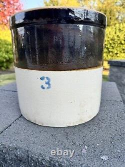 Antique #3 Gallon Stoneware Brown Glaze Pottery Crock