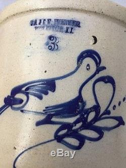 Antique 3 Gallon Stoneware Crock & Cover Underwood Fort Edward NY Cobalt Bird