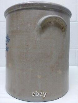 Antique 3 Gallon Stoneware Crock With Blue Crossed Roses Late 1800's Crock