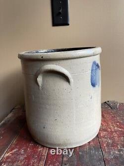 Antique 3 Gallon Stoneware Handled Crock with Blue Cobalt Design
