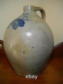 Antique 3 Gallon Stoneware Ovoid Crock/Jug with Blue Design