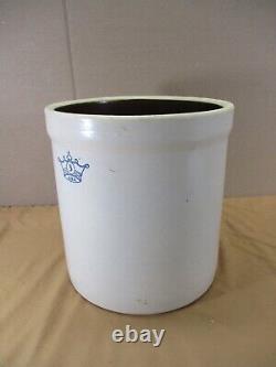 Antique 3 Gallon Stoneware Pottery Butter Dairy Crock Blue Crown