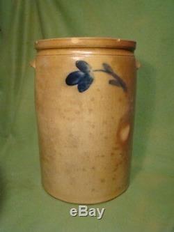 Antique 3 gallon stoneware salt glazed crock cobalt blue splash stoneware jar