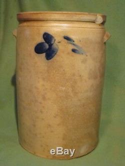 Antique 3 gallon stoneware salt glazed crock cobalt blue splash stoneware jar