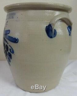 Antique 4 Gal. Stoneware Cowden Wilcox Crock Blue Cobalt Grapes Decoration