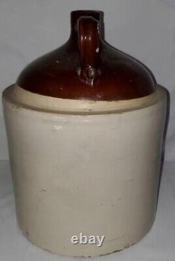 Antique 4 Gallon Brown Top Stoneware Liquor Pottery Crock Jug