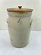 Antique 4 Gallon Butter Churn Crock Vintage Stoneware With Wood Lid 15 7/8
