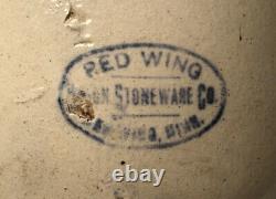 Antique 4 Gallon Red Wing Union Stoneware MN Crock With 4 Wing & Oval Medallion