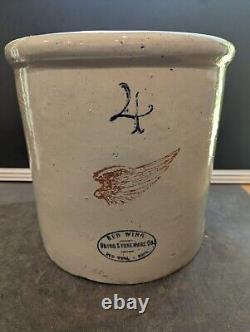 Antique 4 Gallon Red Wing Union Stoneware Minnesota Large Crock Pottery