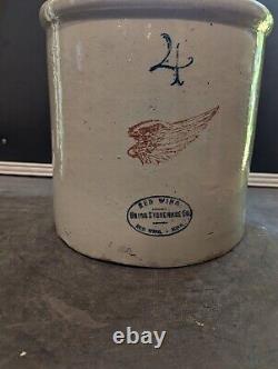 Antique 4 Gallon Red Wing Union Stoneware Minnesota Large Crock Pottery